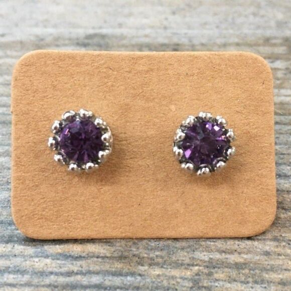 Purple Austrian Crystal Crown Earrings - Picture 3 of 6